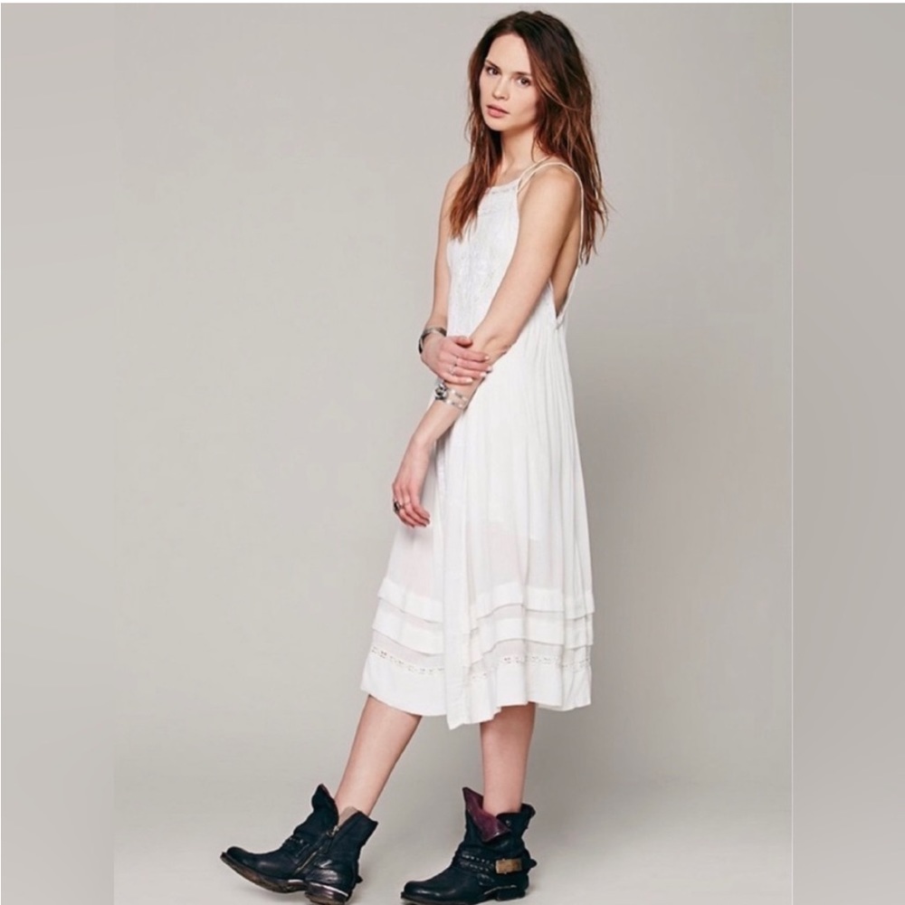 Free People Diamonds In The Sky White Ivory Embroidered Long Festival Dress Sz M